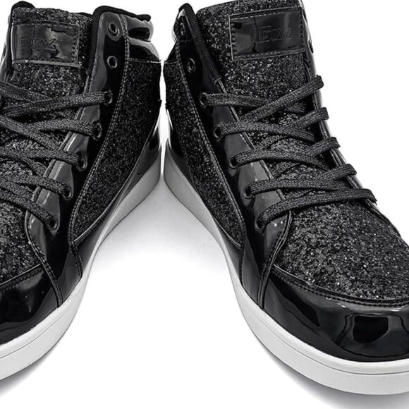 NEW (7.5 M'S / 9 WM'S) BLACK CRAZILY-SPARKLY High Tops with White Soles - Picture 2 of 4